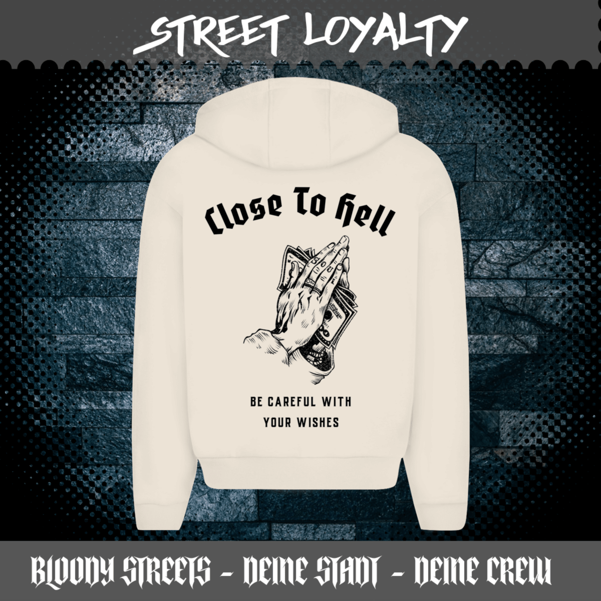 Herren Oversize Zipper Hoodie Dead Skull Jogginganzug beige - BLOODY - STREETS.DE Streetwear Herren und Damen Hoodies, T-Shirts, Pullis