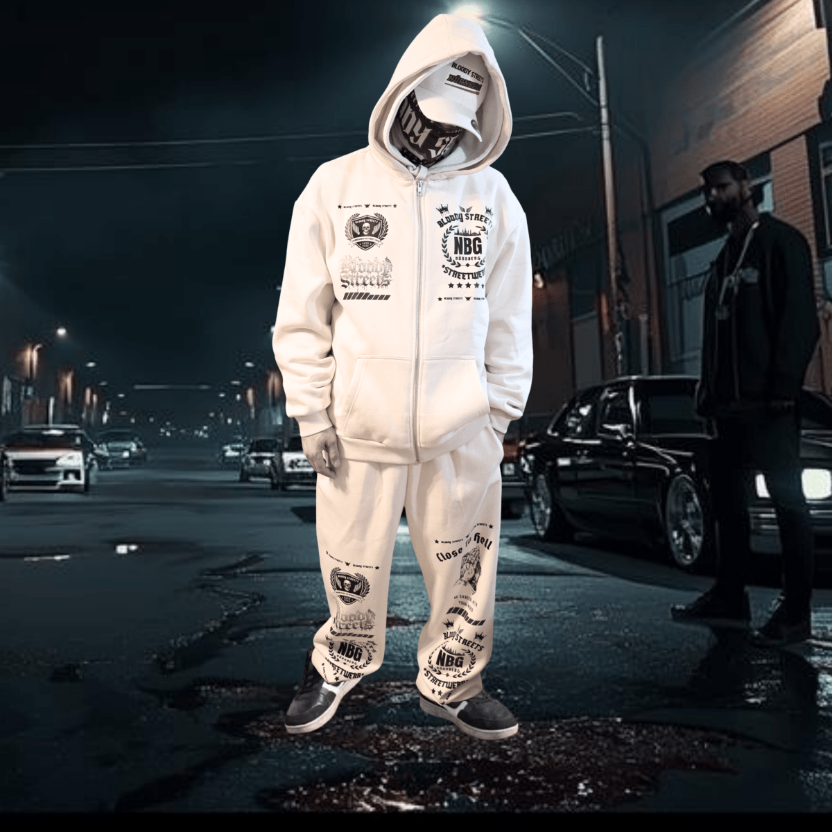 Herren Oversize Zipper Hoodie Dead Skull Jogginganzug beige - BLOODY - STREETS.DE Streetwear Herren und Damen Hoodies, T-Shirts, Pullis