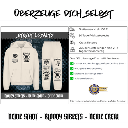 Herren Oversize Zipper Hoodie Dead Skull Jogginganzug beige - BLOODY - STREETS.DE Streetwear Herren und Damen Hoodies, T-Shirts, Pullis