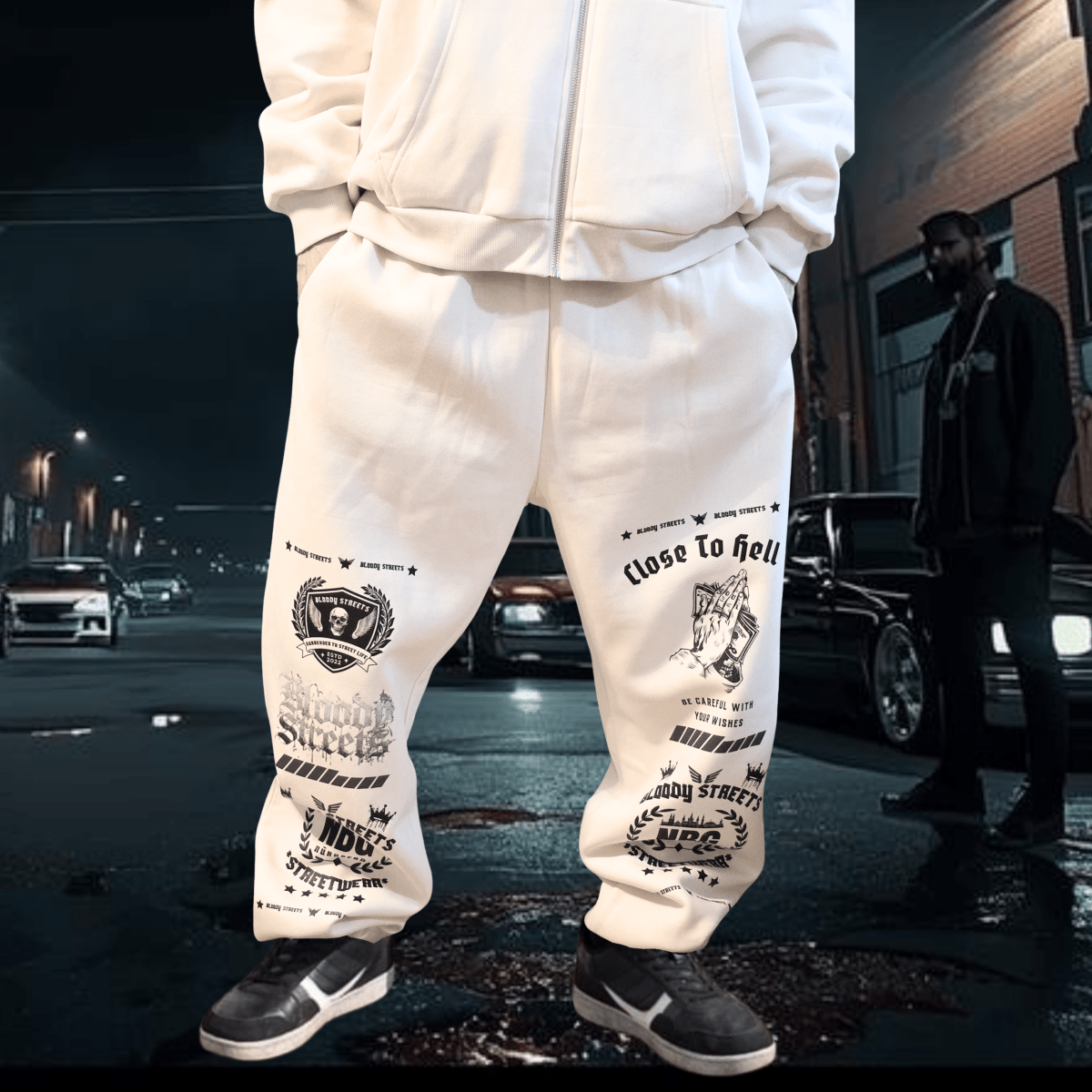 Herren Oversize Zipper Hoodie Dead Skull Jogginganzug beige - BLOODY - STREETS.DE Streetwear Herren und Damen Hoodies, T-Shirts, Pullis