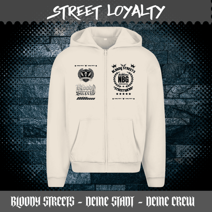 Herren Oversize Zipper Hoodie Dead Skull Jogginganzug beige - BLOODY - STREETS.DE Streetwear Herren und Damen Hoodies, T-Shirts, Pullis