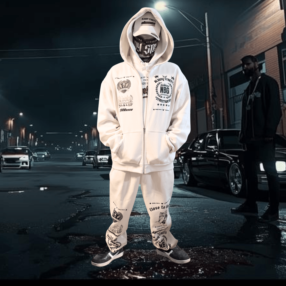 Herren Oversize Zipper Hoodie Dead Skull Jogginganzug beige - BLOODY - STREETS.DE Streetwear Herren und Damen Hoodies, T-Shirts, Pullis