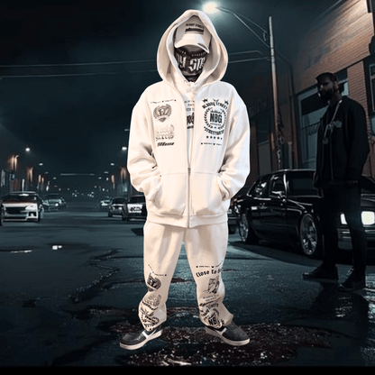 Herren Oversize Zipper Hoodie Dead Skull Jogginganzug beige - BLOODY - STREETS.DE Streetwear Herren und Damen Hoodies, T-Shirts, Pullis