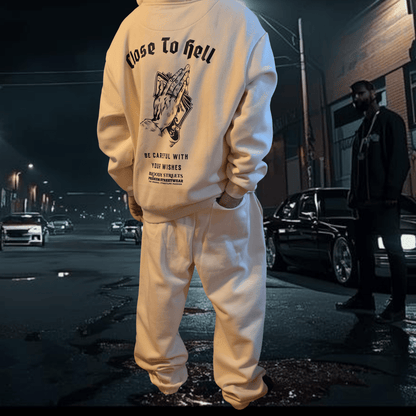 Herren Oversize Zipper Hoodie Dead Skull Jogginganzug beige - BLOODY - STREETS.DE Streetwear Herren und Damen Hoodies, T-Shirts, Pullis