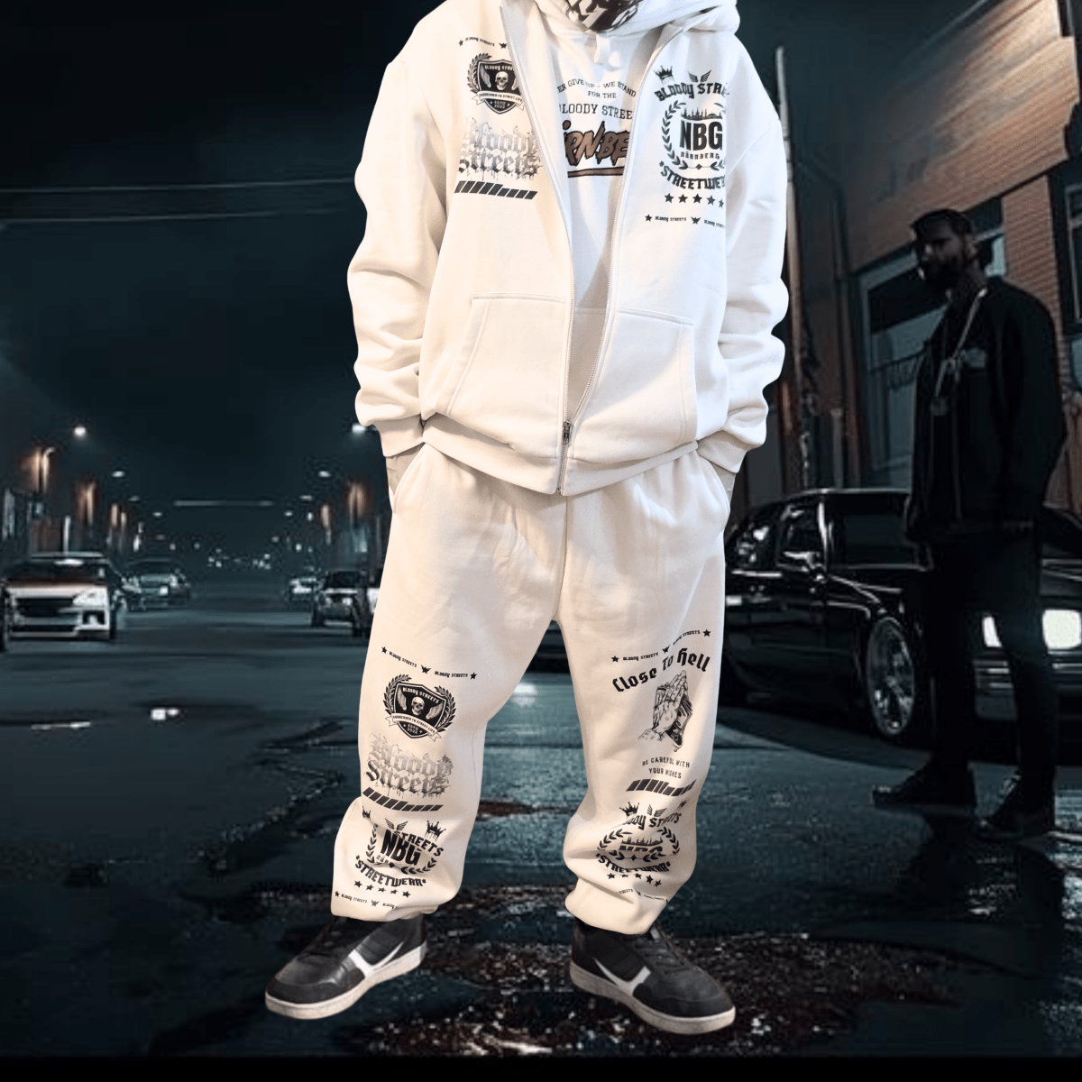 Herren Oversize Zipper Hoodie Dead Skull Jogginganzug beige - BLOODY - STREETS.DE Streetwear Herren und Damen Hoodies, T-Shirts, Pullis