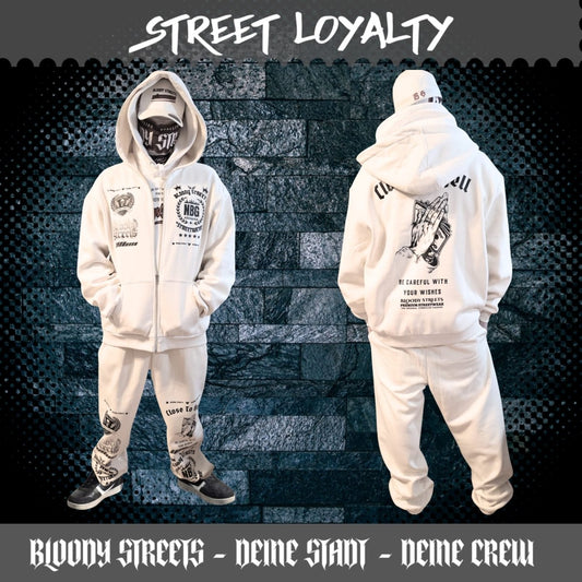 Herren Oversize Zipper Hoodie Dead Skull Jogginganzug beige - BLOODY - STREETS.DE Streetwear Herren und Damen Hoodies, T-Shirts, Pullis