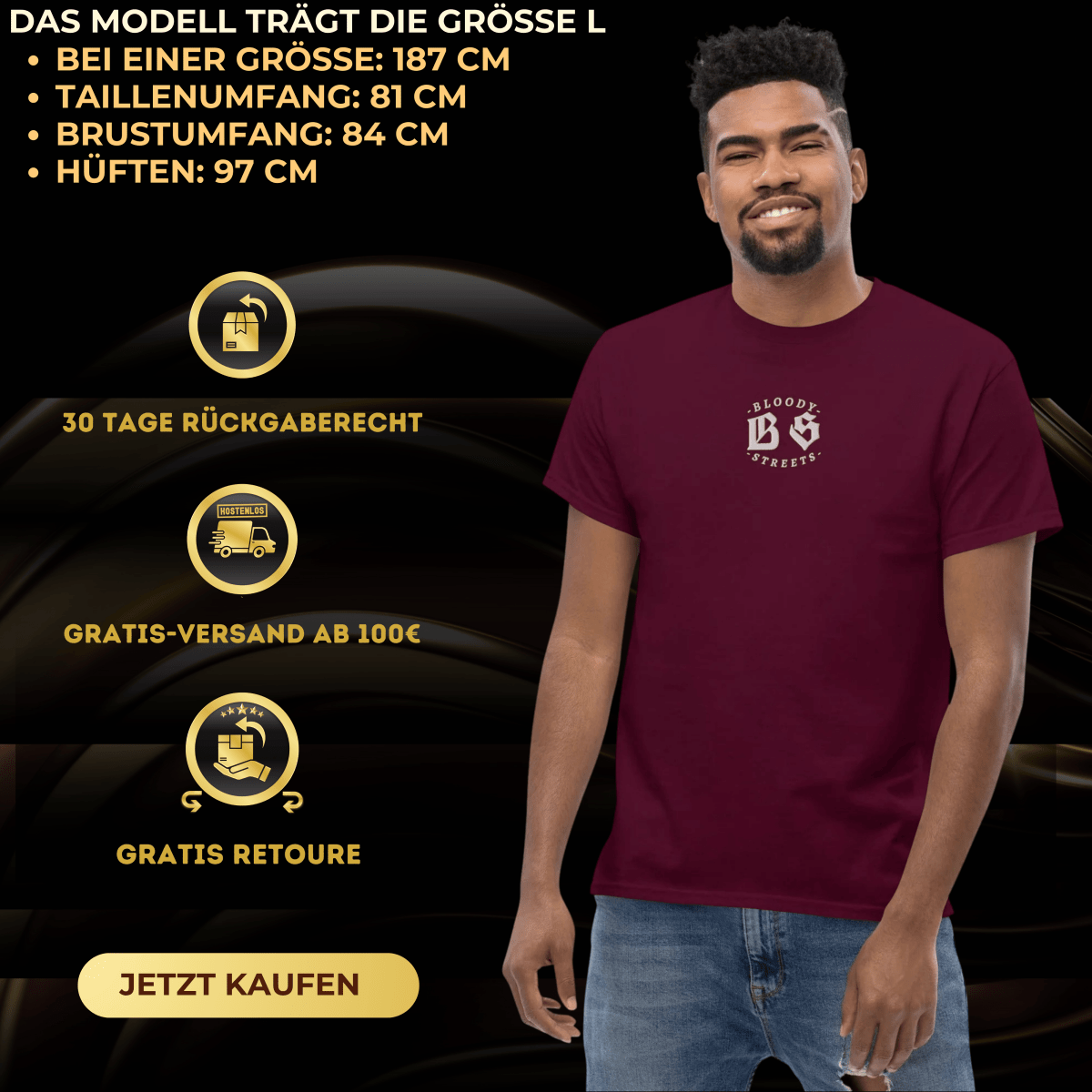 Klassisches Herren Streetwear T-Shirt "BLOODY STREETS" - BLOODY - STREETS.DE Streetwear Herren und Damen Hoodies, T-Shirts, Pullis