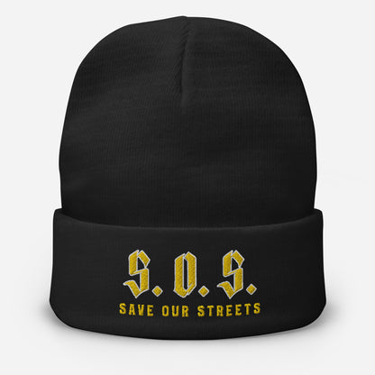 Streetwear Beanie - Stickerei S.O.S. SAVE OUR STREETS