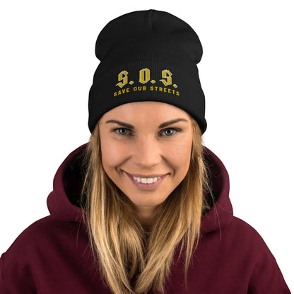 Streetwear Beanie - Stickerei S.O.S. SAVE OUR STREETS