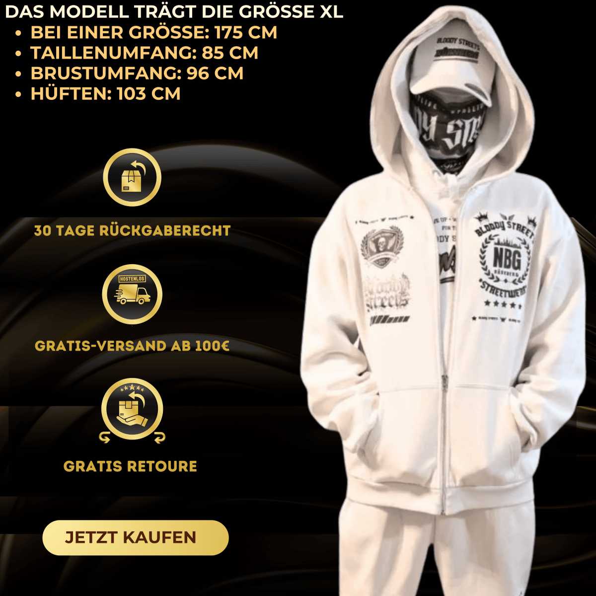 Oversize „CLOSE TO HELL“ Streetwear Set – Hoodie + Jogger (Beige) - BLOODY - STREETS.DE Streetwear Herren und Damen Hoodies, T-Shirts, Pullis