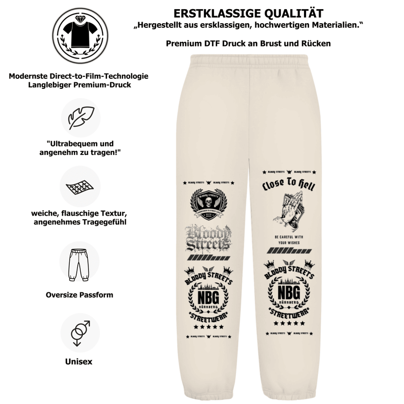 Oversize Fluffy Sweatpants Dead Skull beige - BLOODY - STREETS.DE Streetwear Herren und Damen Hoodies, T-Shirts, Pullis