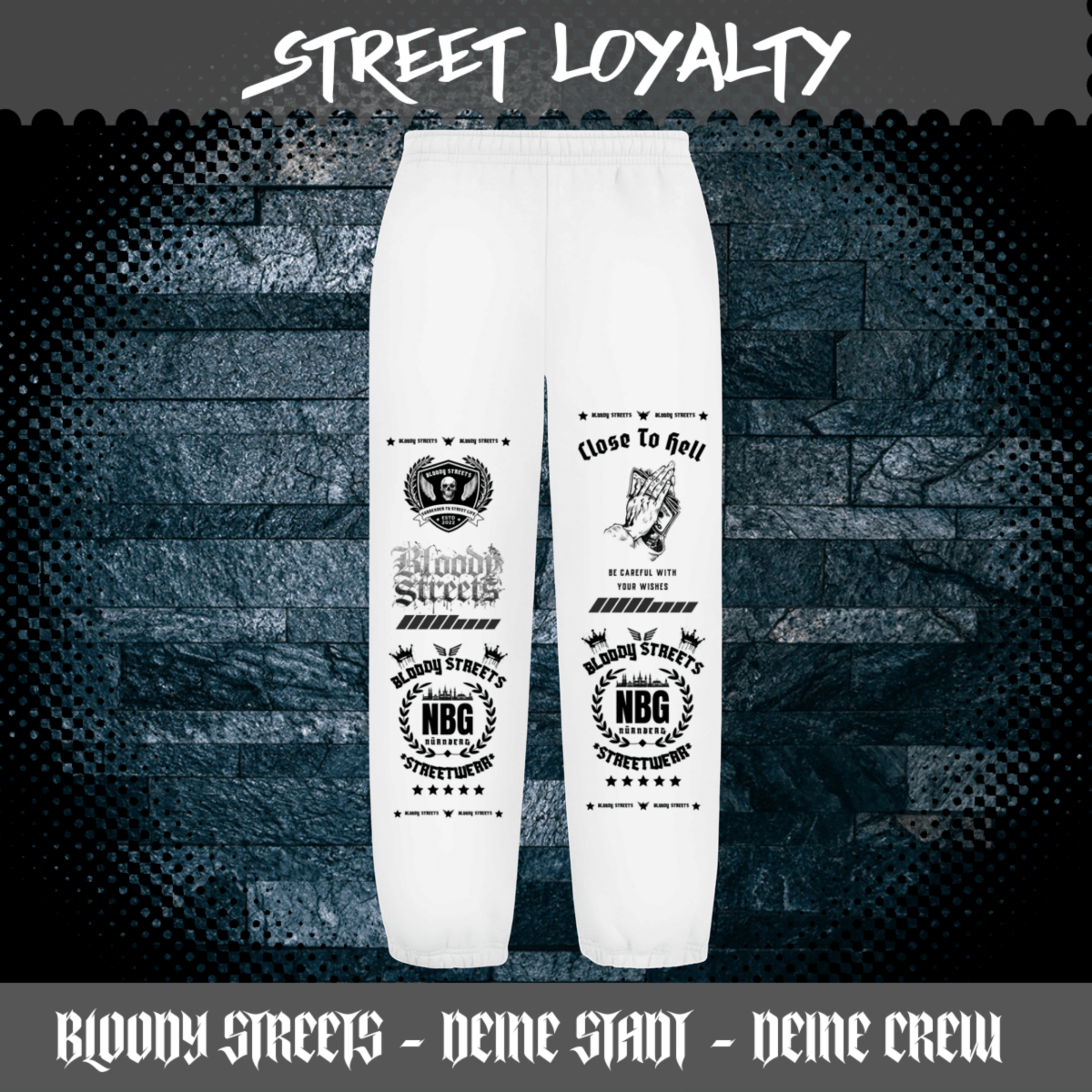 Oversize Fluffy Sweatpants Dead Skull weiß - BLOODY - STREETS.DE Streetwear Herren und Damen Hoodies, T-Shirts, Pullis