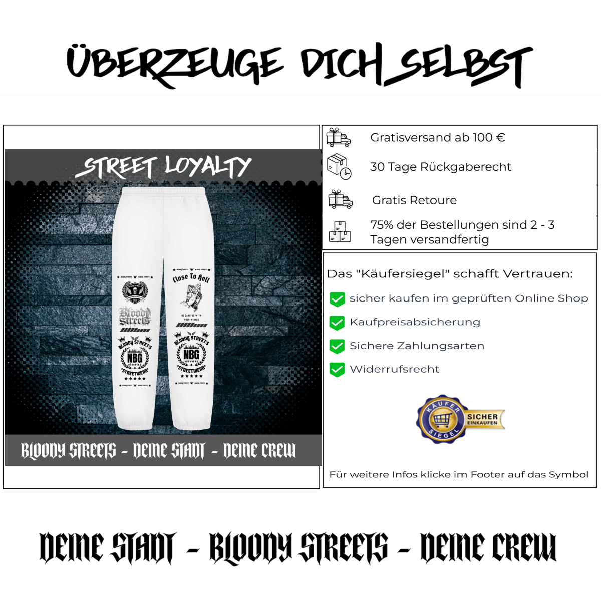 Oversize Fluffy Sweatpants Dead Skull weiß - BLOODY - STREETS.DE Streetwear Herren und Damen Hoodies, T-Shirts, Pullis