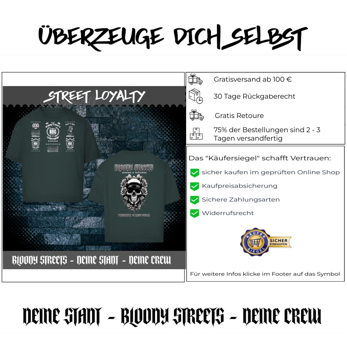 Oversize T-Shirt BS NÜRNBERG - BLOODY - STREETS.DE Streetwear Herren und Damen Hoodies, T-Shirts, Pullis