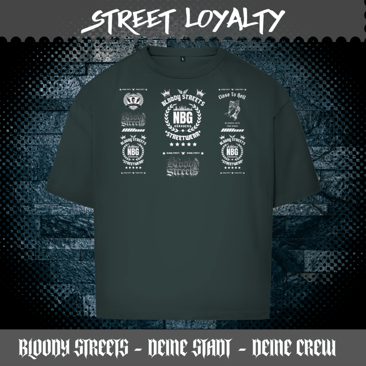 Oversize T-Shirt BS NÜRNBERG - BLOODY - STREETS.DE Streetwear Herren und Damen Hoodies, T-Shirts, Pullis