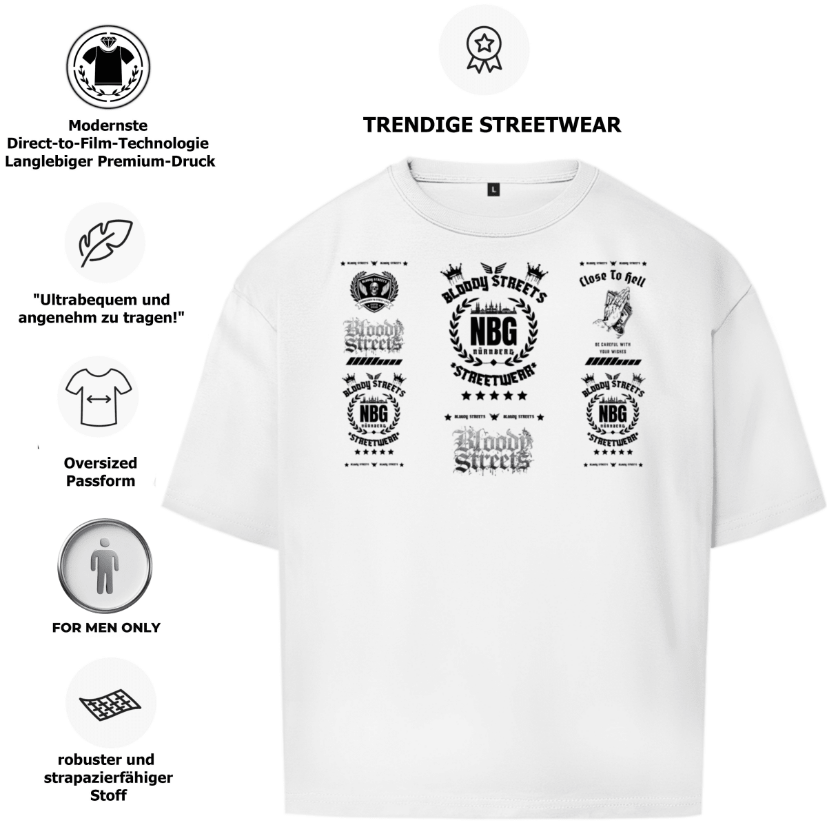 Oversize T-Shirt BS NÜRNBERG - BLOODY - STREETS.DE Streetwear Herren und Damen Hoodies, T-Shirts, Pullis