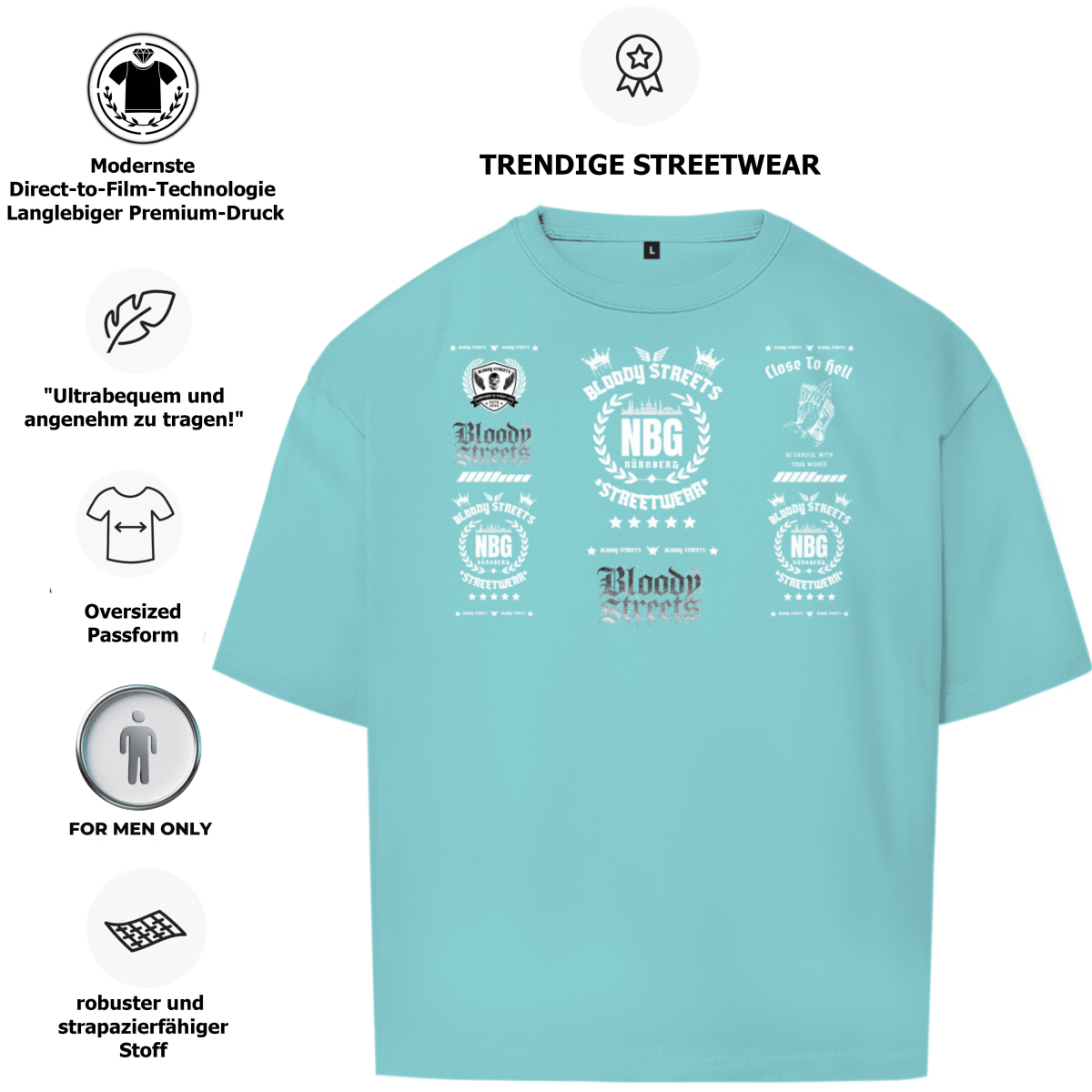 Oversize T-Shirt BS NÜRNBERG - BLOODY - STREETS.DE Streetwear Herren und Damen Hoodies, T-Shirts, Pullis