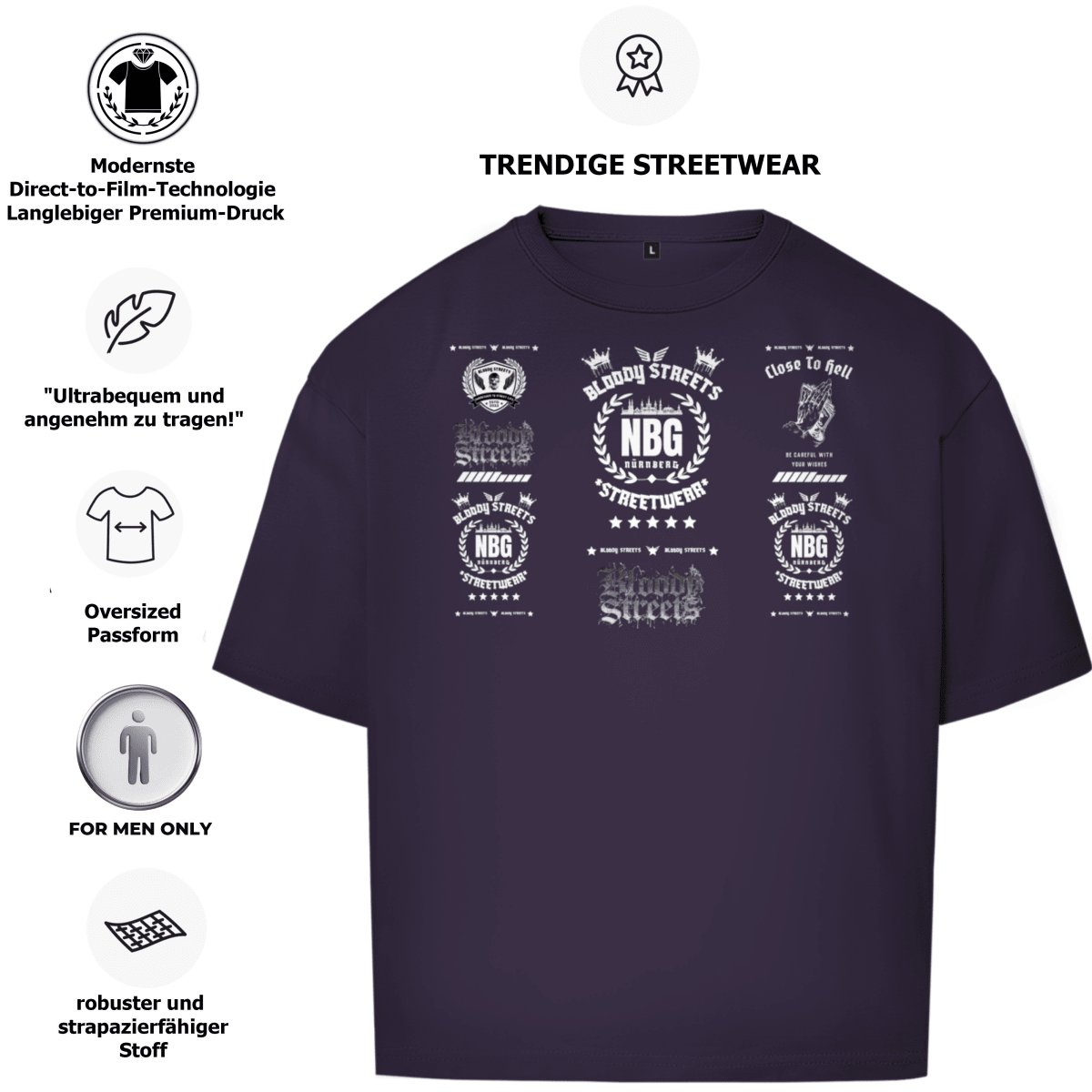 Oversize T-Shirt BS NÜRNBERG - BLOODY - STREETS.DE Streetwear Herren und Damen Hoodies, T-Shirts, Pullis