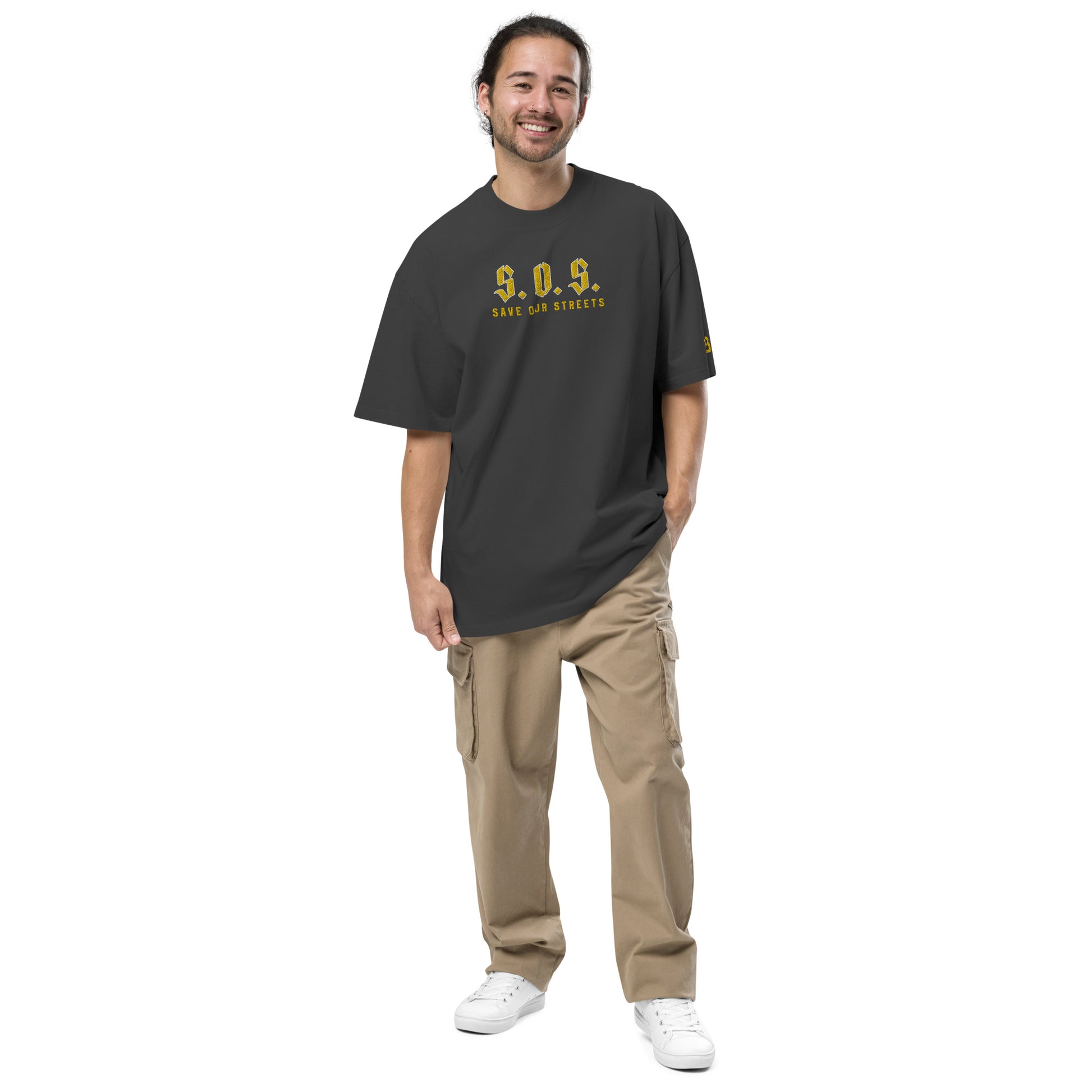 Oversized Streetwear T-shirt - SAVE OUR STREETS Stickerei 1 VERS. - verwaschenem Look - BLOODY - STREETS.DE Streetwear Herren und Damen Hoodies, T-Shirts, Pullis