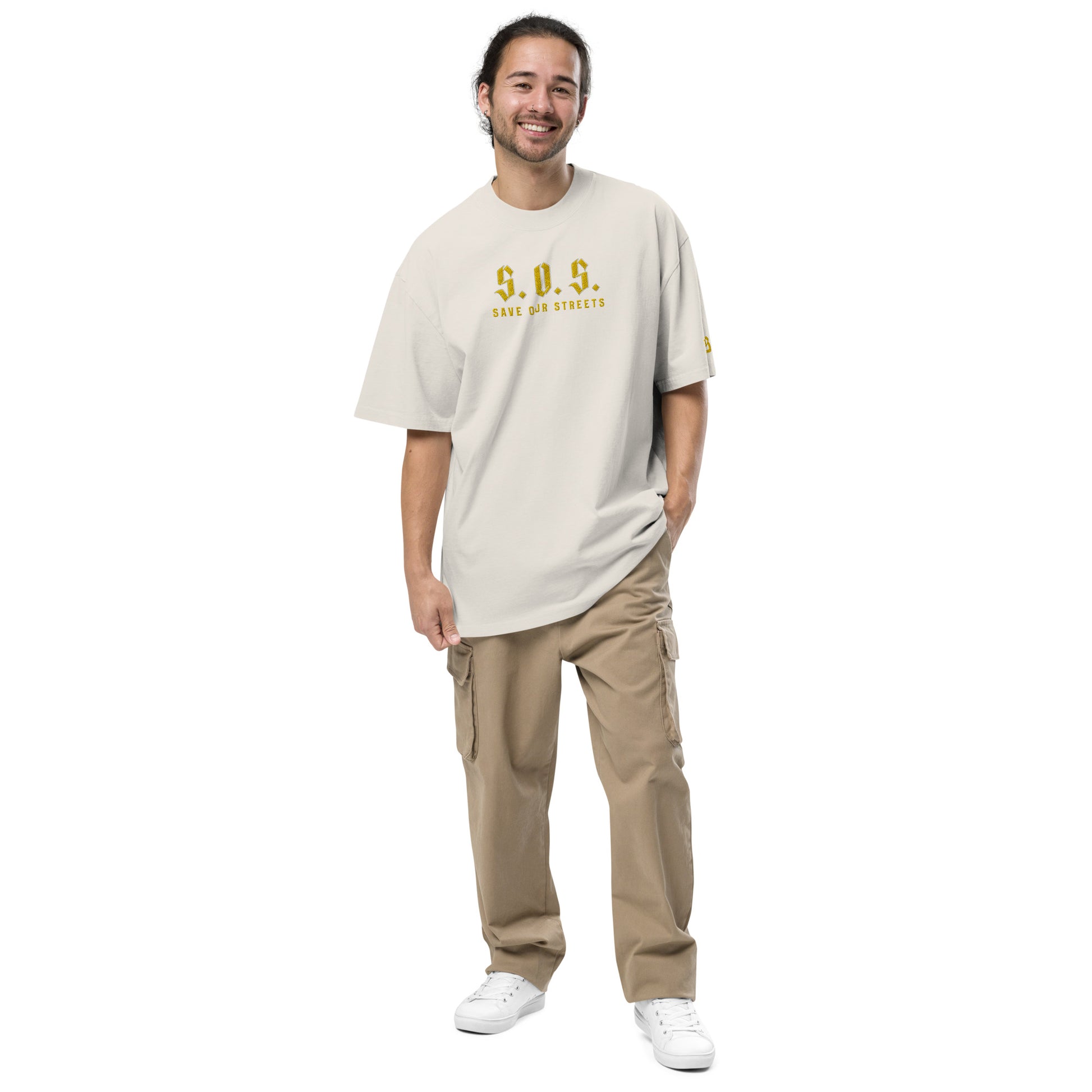 Oversized Streetwear T-shirt - SAVE OUR STREETS Stickerei 1 VERS. - verwaschenem Look - BLOODY - STREETS.DE Streetwear Herren und Damen Hoodies, T-Shirts, Pullis