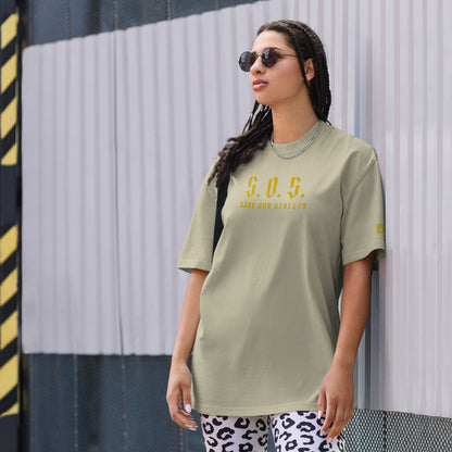 Oversized Streetwear T-shirt - SAVE OUR STREETS Stickerei 1 VERS. - verwaschenem Look - BLOODY - STREETS.DE Streetwear Herren und Damen Hoodies, T-Shirts, Pullis