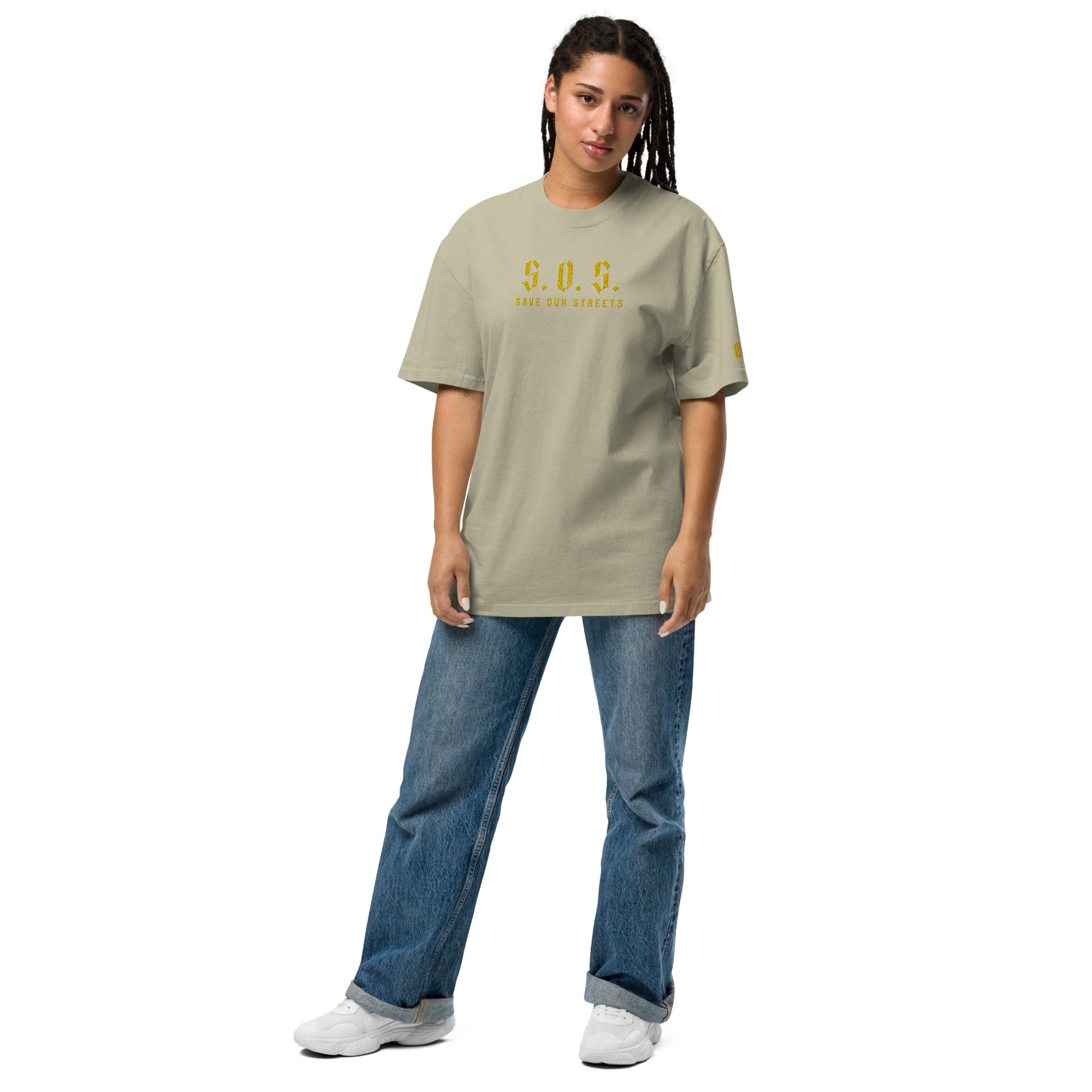 Oversized Streetwear T-shirt - SAVE OUR STREETS Stickerei 1 VERS. - verwaschenem Look - BLOODY - STREETS.DE Streetwear Herren und Damen Hoodies, T-Shirts, Pullis