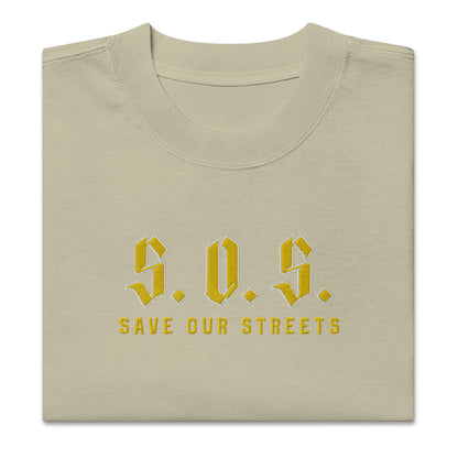 Oversized Streetwear T-shirt - SAVE OUR STREETS Stickerei 1 VERS. - verwaschenem Look - BLOODY - STREETS.DE Streetwear Herren und Damen Hoodies, T-Shirts, Pullis