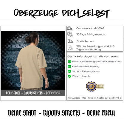 Oversized Streetwear T-Shirt BS - OUTSIDERS Stickerei mit verwaschenem Look - BLOODY - STREETS.DE Streetwear Herren und Damen Hoodies, T-Shirts, Pullis