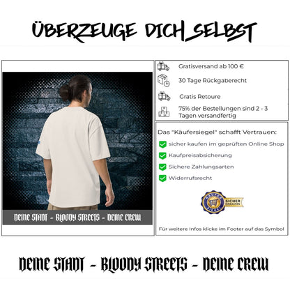 Oversized Streetwear T-Shirt BS - OUTSIDERS Stickerei mit verwaschenem Look - BLOODY - STREETS.DE Streetwear Herren und Damen Hoodies, T-Shirts, Pullis