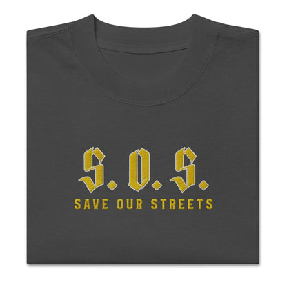 Oversized Streetwear T-shirt - SAVE OUR STREETS Stickerei 1 VERS. - verwaschenem Look - BLOODY - STREETS.DE Streetwear Herren und Damen Hoodies, T-Shirts, Pullis