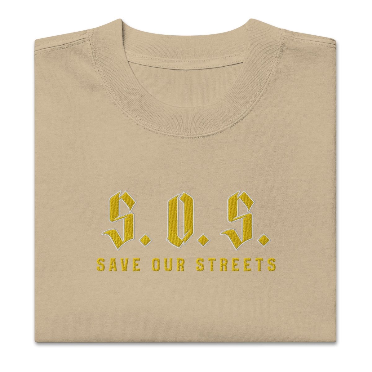 Oversized Streetwear T-shirt - SAVE OUR STREETS Stickerei 1 VERS. - verwaschenem Look - BLOODY - STREETS.DE Streetwear Herren und Damen Hoodies, T-Shirts, Pullis