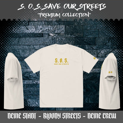 Oversized Streetwear T-shirt - SAVE OUR STREETS Stickerei 1 VERS. - verwaschenem Look - BLOODY - STREETS.DE Streetwear Herren und Damen Hoodies, T-Shirts, Pullis