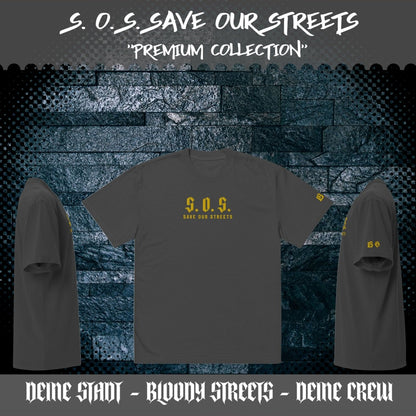 Oversized Streetwear T-shirt - SAVE OUR STREETS Stickerei 1 VERS. - verwaschenem Look - BLOODY - STREETS.DE Streetwear Herren und Damen Hoodies, T-Shirts, Pullis