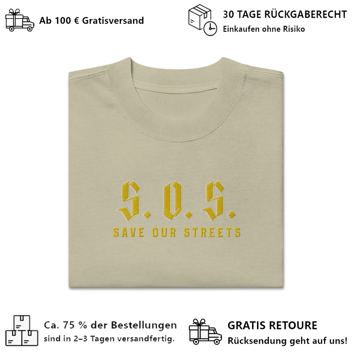 Oversized Streetwear T-shirt - SAVE OUR STREETS Stickerei 1 VERS. - verwaschenem Look - BLOODY - STREETS.DE Streetwear Herren und Damen Hoodies, T-Shirts, Pullis