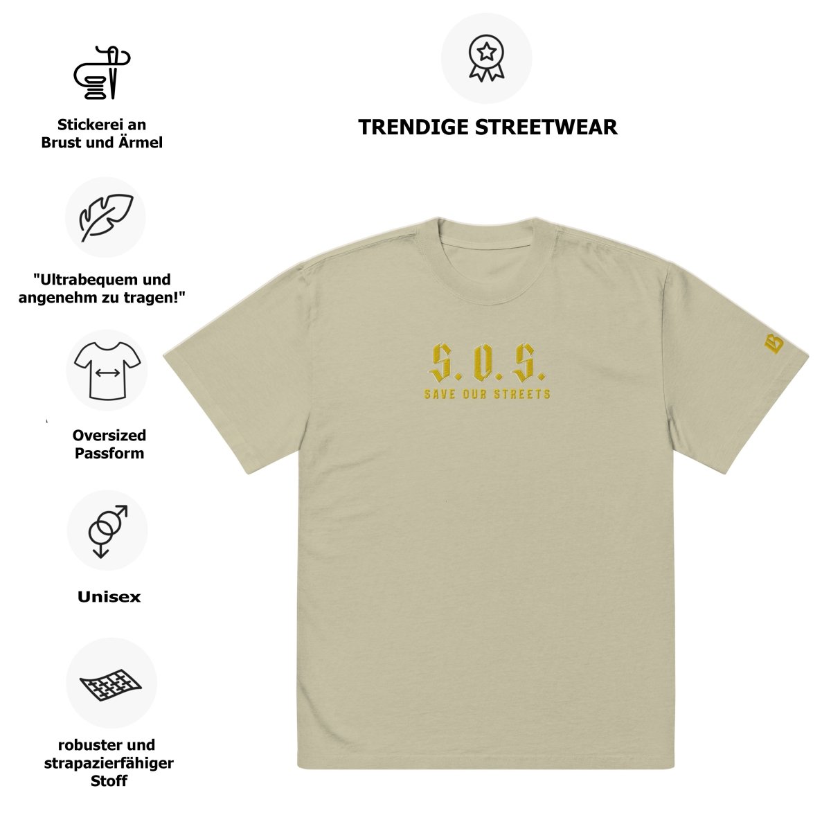 Oversized Streetwear T-shirt - SAVE OUR STREETS Stickerei 1 VERS. - verwaschenem Look - BLOODY - STREETS.DE Streetwear Herren und Damen Hoodies, T-Shirts, Pullis