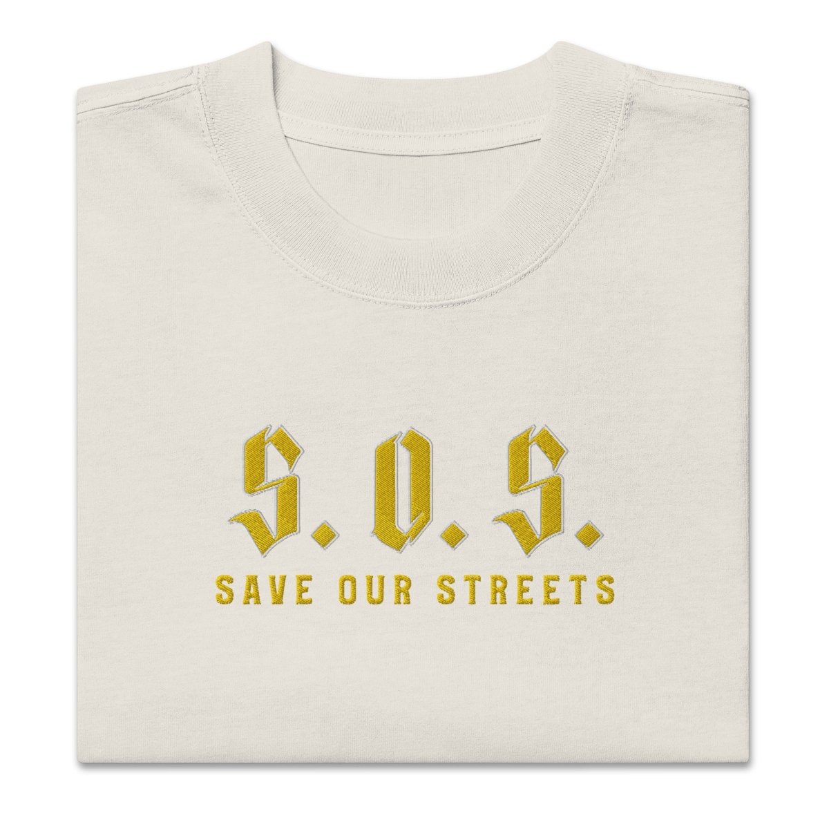 Oversized Streetwear T-shirt - SAVE OUR STREETS Stickerei 1 VERS. - verwaschenem Look - BLOODY - STREETS.DE Streetwear Herren und Damen Hoodies, T-Shirts, Pullis