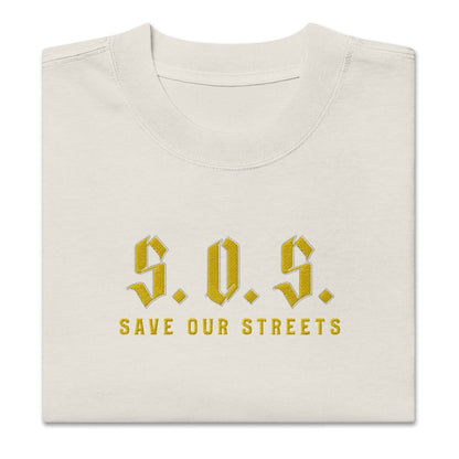 Oversized Streetwear T-shirt - SAVE OUR STREETS Stickerei 1 VERS. - verwaschenem Look - BLOODY - STREETS.DE Streetwear Herren und Damen Hoodies, T-Shirts, Pullis