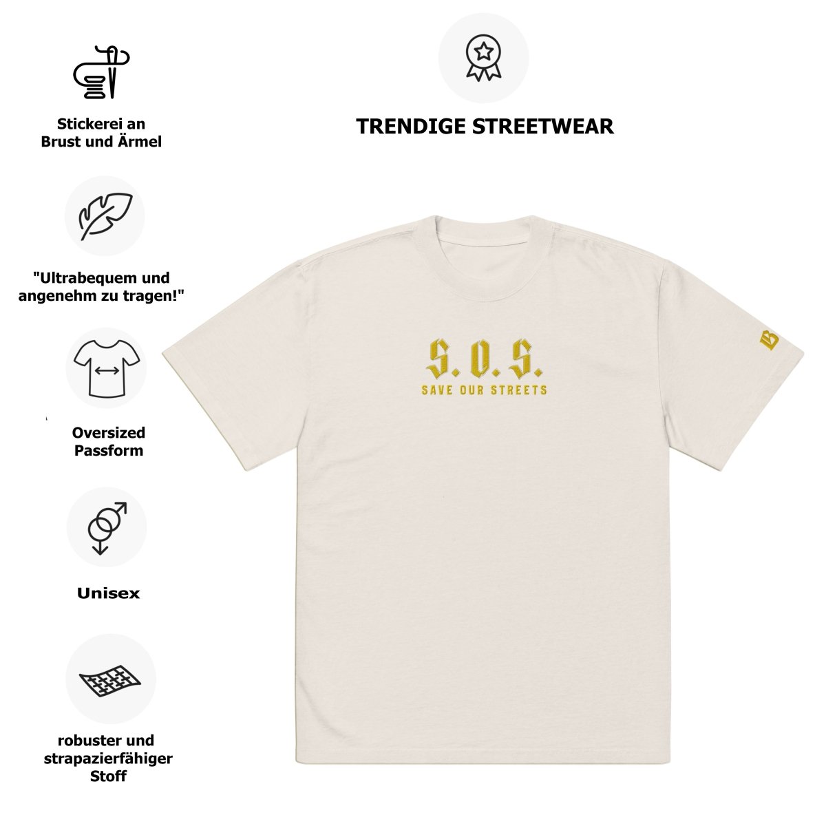 Oversized Streetwear T-shirt - SAVE OUR STREETS Stickerei 1 VERS. - verwaschenem Look - BLOODY - STREETS.DE Streetwear Herren und Damen Hoodies, T-Shirts, Pullis