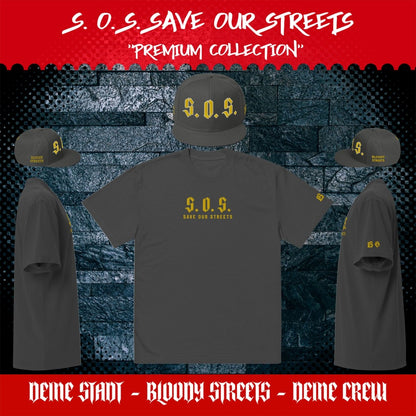 Oversized Streetwear T-shirt - SAVE OUR STREETS Stickerei 1 VERS. - verwaschenem Look - BLOODY - STREETS.DE Streetwear Herren und Damen Hoodies, T-Shirts, Pullis