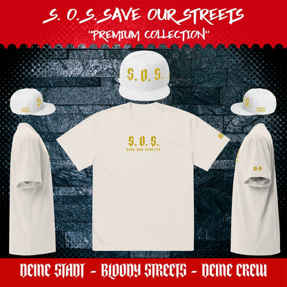 Oversized Streetwear T-shirt - SAVE OUR STREETS Stickerei 1 VERS. - verwaschenem Look - BLOODY - STREETS.DE Streetwear Herren und Damen Hoodies, T-Shirts, Pullis