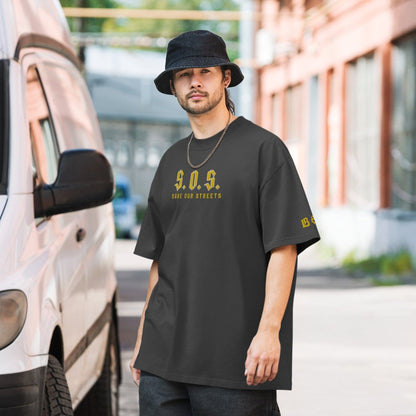 Oversized Streetwear T-shirt - SAVE OUR STREETS Stickerei 1 VERS. - verwaschenem Look - BLOODY - STREETS.DE Streetwear Herren und Damen Hoodies, T-Shirts, Pullis