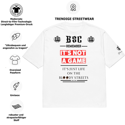 Schweres oversized Streetwear T-Shirt IT'S NOT A GAME - BLOODY - STREETS.DE Streetwear Herren und Damen Hoodies, T-Shirts, Pullis