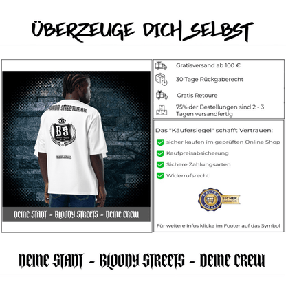 Schweres oversized Streetwear T-Shirt IT'S NOT A GAME - BLOODY - STREETS.DE Streetwear Herren und Damen Hoodies, T-Shirts, Pullis