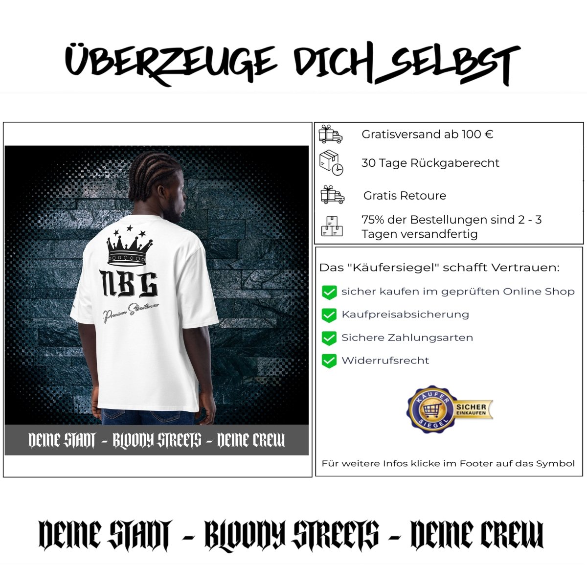 Schweres Streetwear Oversized T-Shirt "OG" - BLOODY - STREETS.DE Streetwear Herren und Damen Hoodies, T-Shirts, Pullis