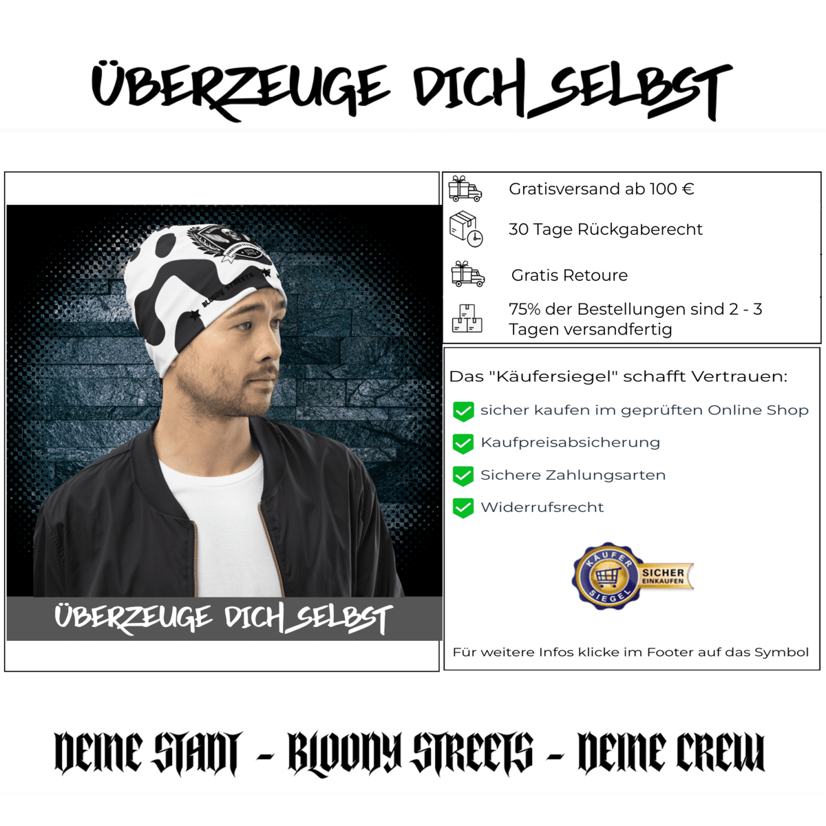 Streetwear Beanie Bloody Streets NBG - Street Loyalty - BLOODY - STREETS.DE Streetwear Herren und Damen Hoodies, T-Shirts, Pullis