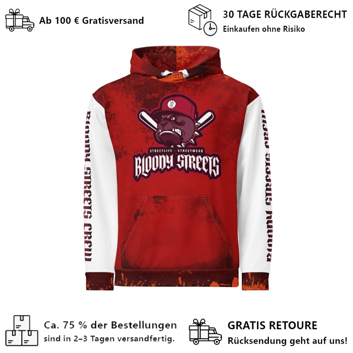 Streetwear Hoodie BLOOD - LINE V1 - BLOODY - STREETS.DE Streetwear Herren und Damen Hoodies, T-Shirts, Pullis