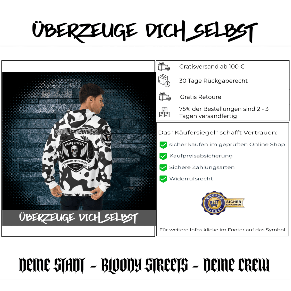 Streetwear Hoodie Bloody Streets NBG - Street Loyalty - BLOODY - STREETS.DE Streetwear Herren und Damen Hoodies, T-Shirts, Pullis