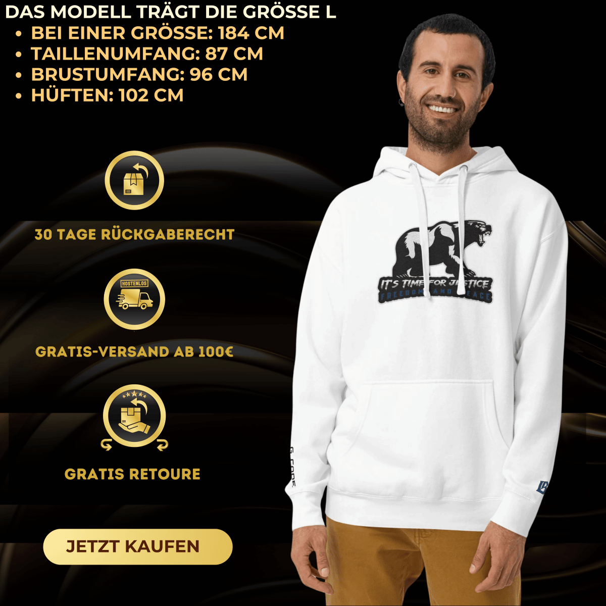 Streetwear Hoodie - IT´S TIME FOR JUSTICE Bär - Stickerei - BLOODY - STREETS.DE Streetwear Herren und Damen Hoodies, T-Shirts, Pullis