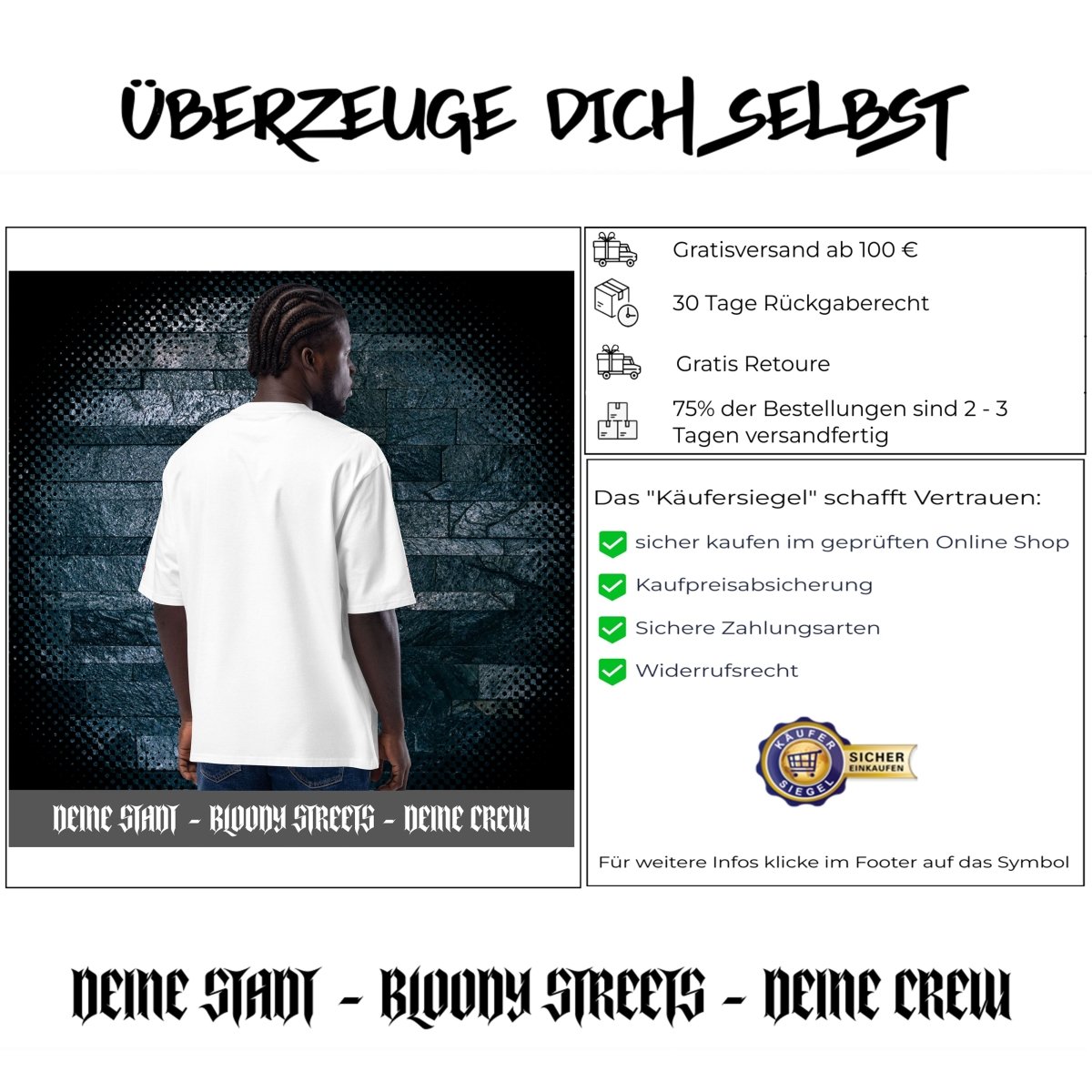 Streetwear Oversized heavyweight T-Shirt - BS OUTSIDERS - BLOODY - STREETS.DE Streetwear Herren und Damen Hoodies, T-Shirts, Pullis