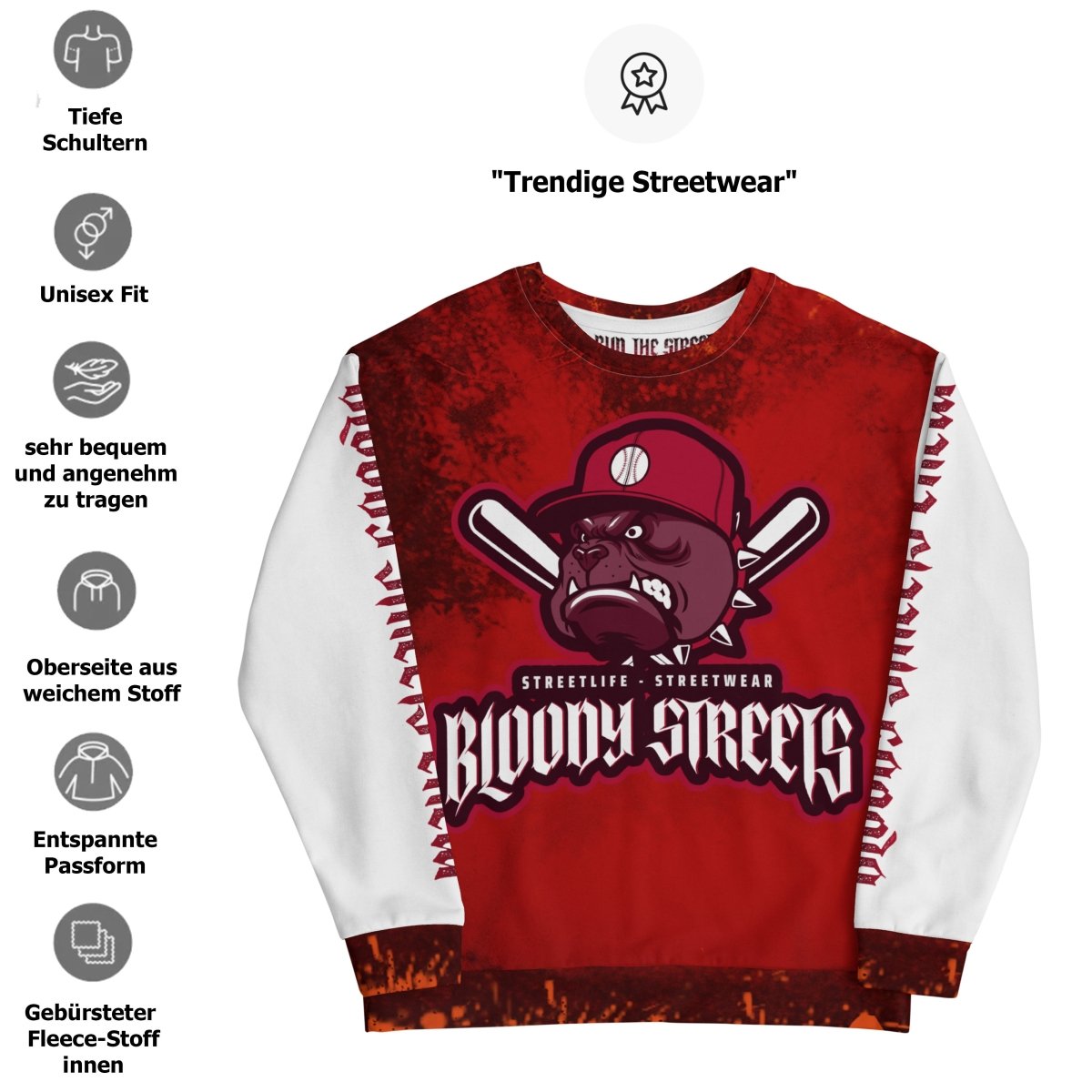 Streetwear Pullover BLOOD - LINE V2 - BLOODY - STREETS.DE Streetwear Herren und Damen Hoodies, T-Shirts, Pullis